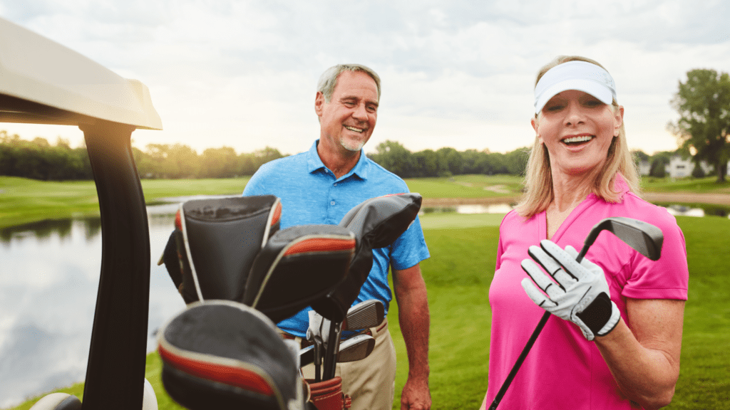 Greatest Golf Quotes: Funny Golf Quotes.  Photo shows a couple laughing together. 