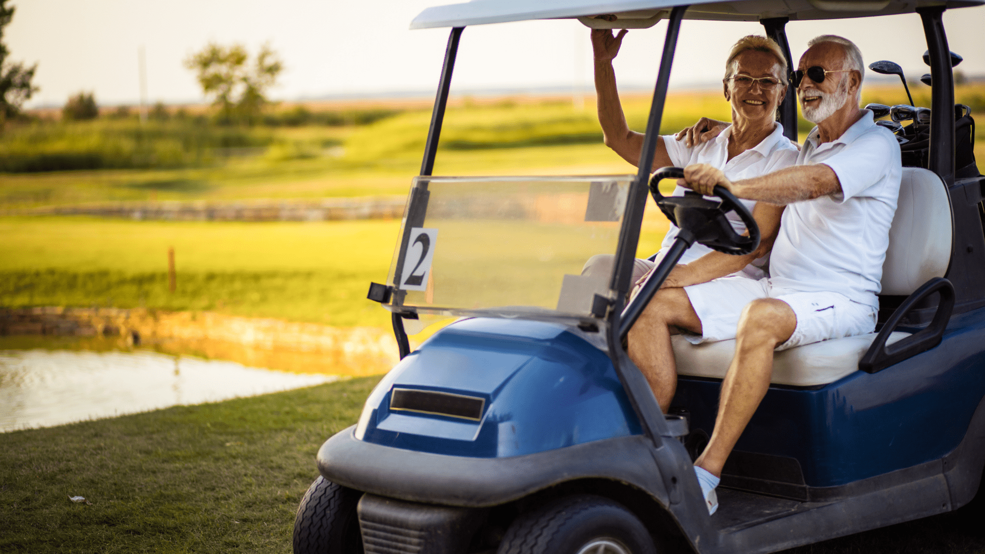 Pace of Play Golf with driver and passenger moving ahead to the next tee in their golf cart.