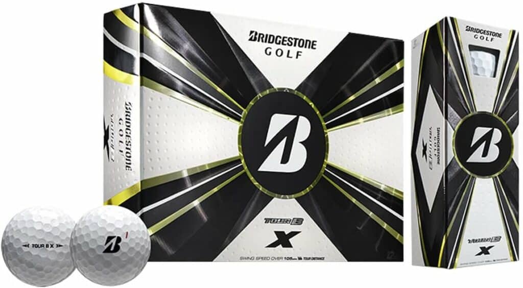 Straightest High Compression Golf Ball, Bridgestone Golf 2022 Tour B X Golf Balls come in a black and white box. 