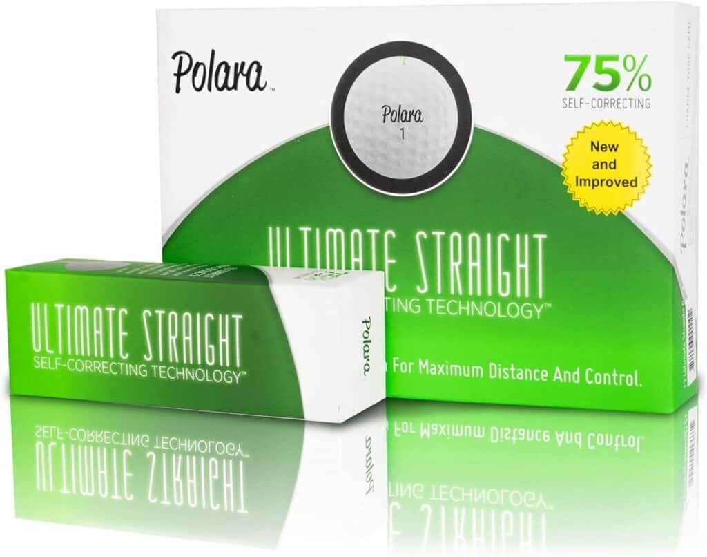 Straightest Golf Ball Illegal: Polara Self Correcting Golf Balls that comes in this green and white box.  New and improved 