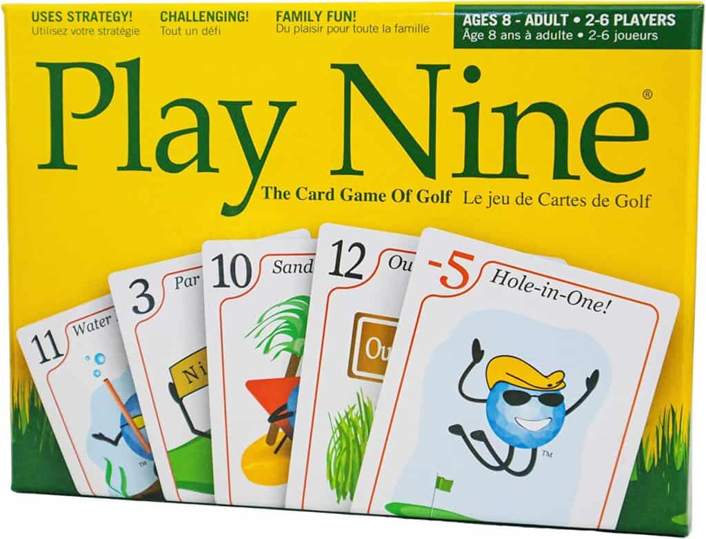 Play Nice the Card Game of Golf comes in a yellow box.  Fun gifts for golfers at Christmas.  Golf Christmas gifts. 