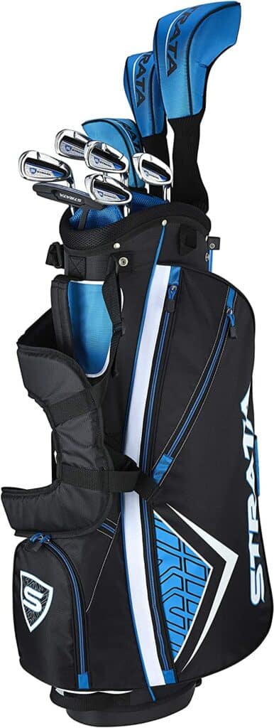 Strata Men's Complete Golf Club Set showing it in blue and black colors. retirement gifts for golfers.