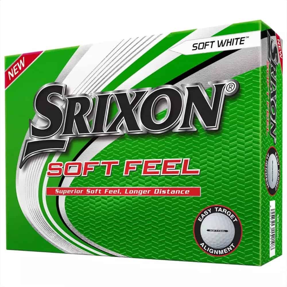 Straightest Golf Ball For Seniors are the Srixon Soft Feel Golf Balls.  They come in this green box and are more affordable that most brands.