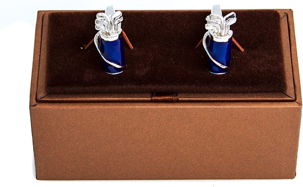 Gifts for men who love sports and fashion with blue golf bags on cufflinks.