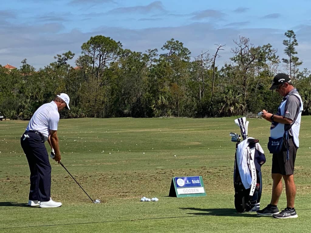 Retief Goosen using his long irons at the Chubb Classic 2023. Tiburon Golf Course in Naples Florida. 